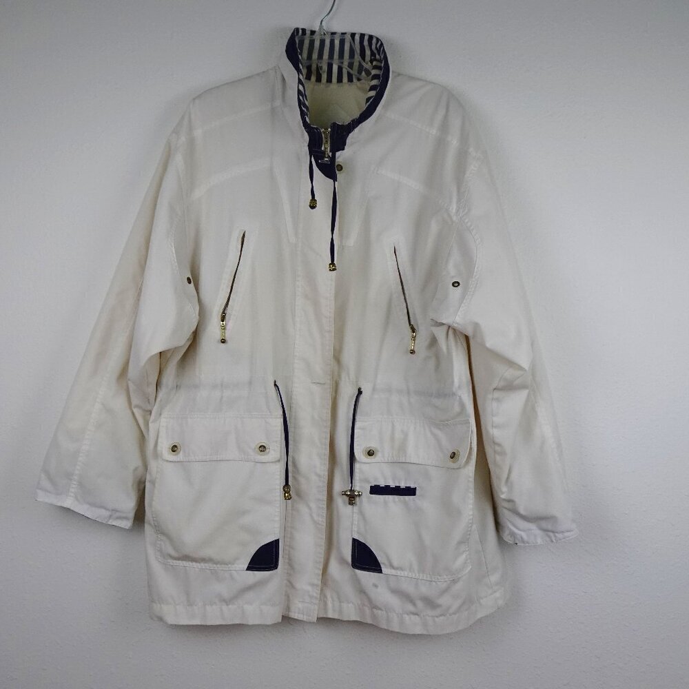Vintage 90s Current Seen Jacket Women's Size L White Zip Front Pockets Nautical